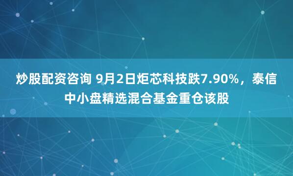 炒股配资咨询 9月2日炬芯科技跌7.90%，泰信中小盘精选混合基金重仓该股